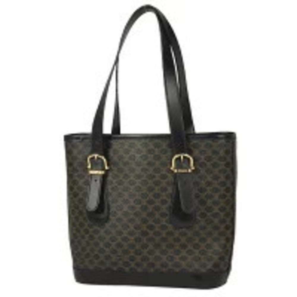 Celine Macadam Tote Bag Shoulder Handbag Canvas Brown Black